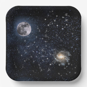 Full Moon Night Sky Stars Buitenspatie Dinne Papieren Bordje