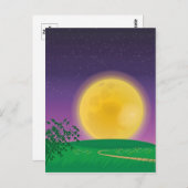 Full Moon over Hill Landscape met Starry Sky Briefkaart (Voorkant / Achterkant)