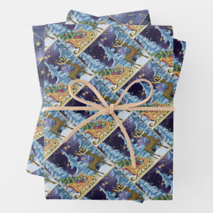 Full Moon Over Reindeer With Sleigh Inpakpapier Vel