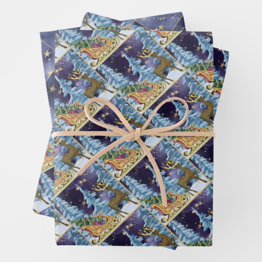 Full Moon Over Reindeer With Sleigh Inpakpapier Vel (In situ)