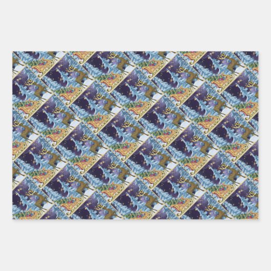 Full Moon Over Reindeer With Sleigh Inpakpapier Vel (Voorkant)