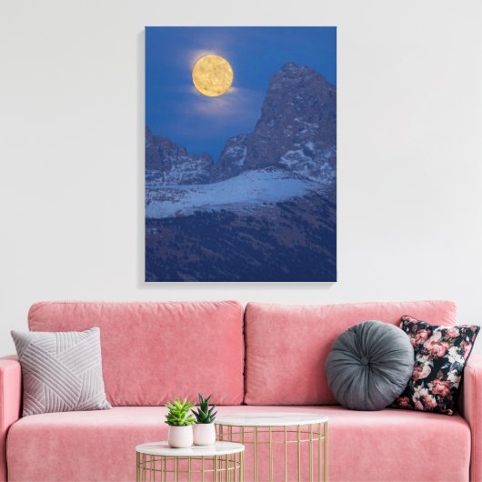 Full Moon Rising Grand Teton Driggs, Idaho Canvas Afdruk (Insitu (Woonkamer))