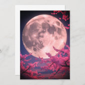 Full Moon & Sakura Cherry Blossoms Wedding Invitat Kaart (Voorkant / Achterkant)