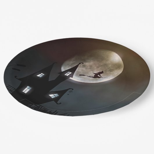 Full Moon Witch Halloween Papieren Bordje (Gekanteld)