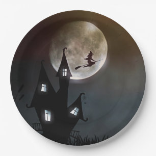 Full Moon Witch Halloween Papieren Bordje