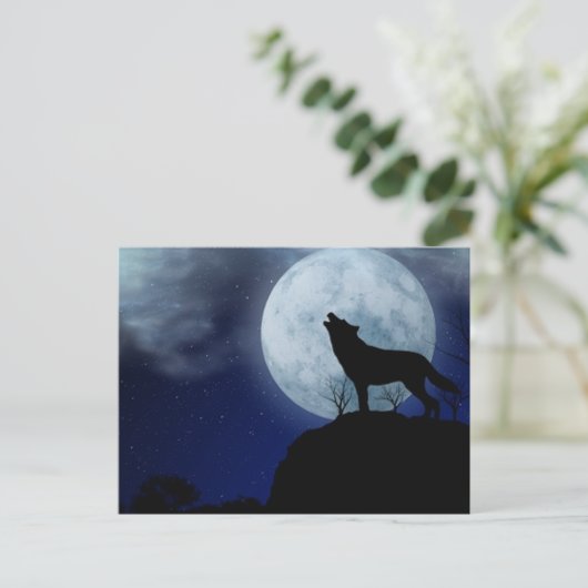 Full Moon Wolf Briefkaart (Staand voorkant)