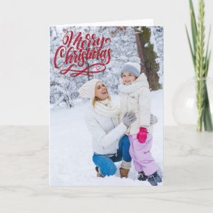 Full Photo Merry-kerstbedekking met rood script Feestdagen Kaart