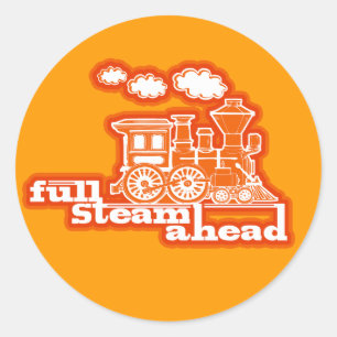 "Full Steam Ahead" Loco trein kinder oranje sticke Ronde Sticker