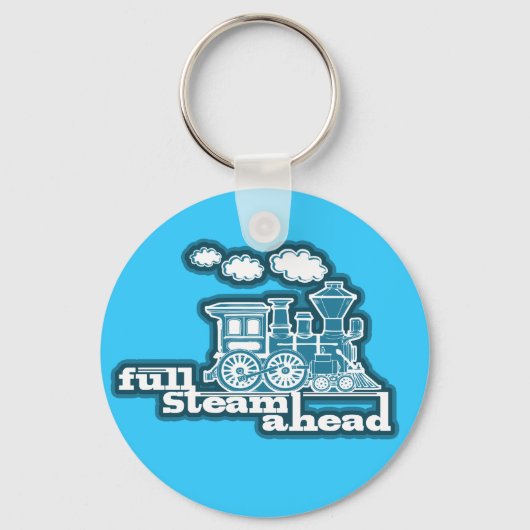 "Full stoomahead" sky blue train grafische sleutel Sleutelhanger (Voorkant)