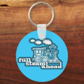 "Full stoomahead" sky blue train grafische sleutel Sleutelhanger (Voorkant)