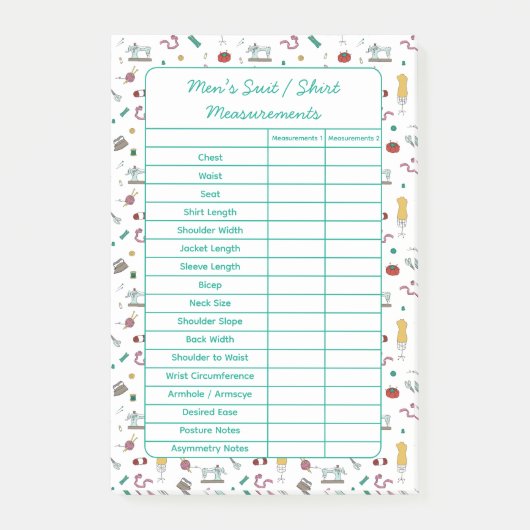 Fully Customizable Body Measurements Chart Notepad Post-it® Notes (Voorkant)