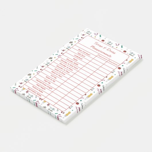 Fully Customizable Body Measurements Chart Notepad Post-it® Notes (Schuin)