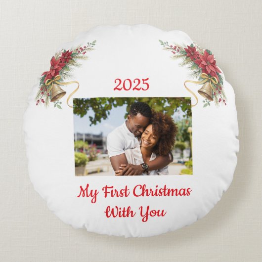 Fully customizable first Christmas ornament Rond Kussen (Voorkant)
