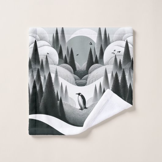 Fumée blanche douce Gris Forêt Hills Arbres Vagues (Gant de toilette)