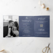 Fumée bleue de la marine tout en un Faire-part de  (Intérieur)