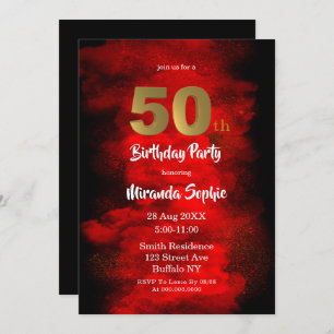 Fumée noire et rouge 50e anniversaire Invitations