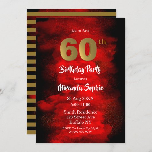 Fumée noire et rouge 60e anniversaire Invitations (Devant / Derrière)