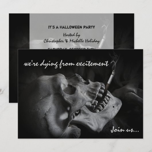 Fumer le crâne Cigarette Halloween Fête Invitation (Devant / Derrière)