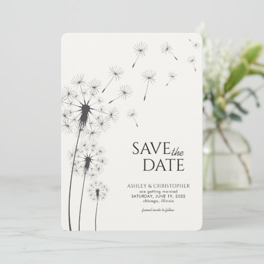 Fumer Noir Dandelion Mariage Enregistrer la carte (Debout devant)