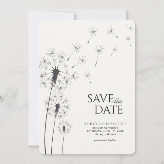 Fumer Noir Dandelion Mariage Enregistrer la carte (Devant)
