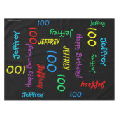FUN 100th Birthday Party, Repeating Names Black Tafelkleed (Voorkant (Horizontaal))