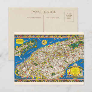 Fun 1926 teruggezette Pictorial Manhattan Map Briefkaart