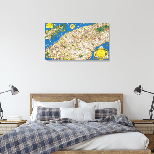 Fun  1926 teruggezette Pictorial Manhattan Map Canvas Afdruk (Insitu (Slaapkamer))