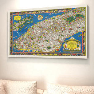 Fun 1926 teruggezette Pictorial Manhattan Map Poster