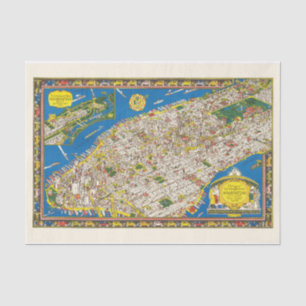 Fun  1926 teruggezette Pictorial Manhattan Map Tissuepapier