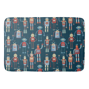 Fun 1950s Style Retro Robot Pattern Dark Badmat