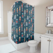Fun 1950s Style Retro Robot Pattern Dark Douchegordijn (In situ)