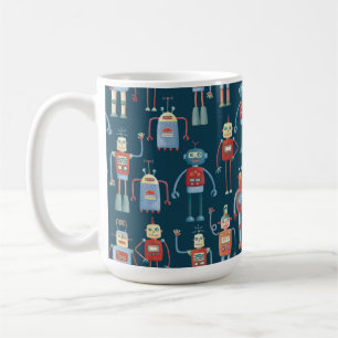 Fun 1950s Style Retro Robot Pattern Dark Koffiemok