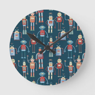 Fun 1950s Style Retro Robot Pattern Dark Ronde Klok