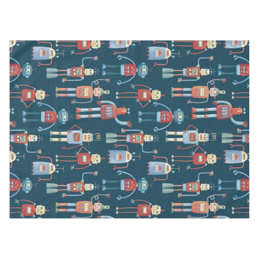 Fun 1950s Style Retro Robot Pattern Dark Tafelkleed (Voorkant (Horizontaal))