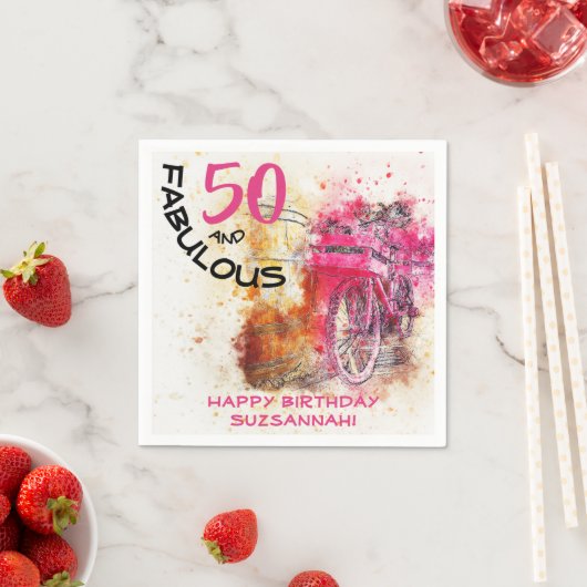 Fun 50-jarig  meisje fiets servet (Insitu)