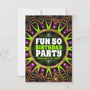 Fun 50th Birthday Energiegloed Groovy Rave Party Kaart