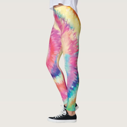Fun 60s Tie Dye Kleurrijke Hippie Peace Love Swirl Leggings (Links)