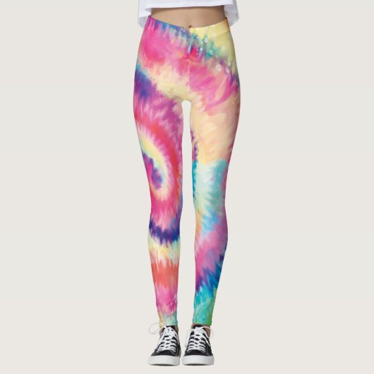Fun 60s Tie Dye Kleurrijke Hippie Peace Love Swirl Leggings (Voorkant)