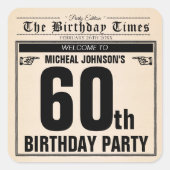 Fun 60th Birthday Krant Unieke aangepaste editie Vierkante Sticker (Voorkant)