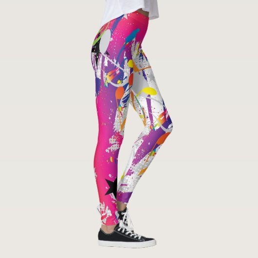 Fun Abstract met Paint Splashes en Musical Notes Leggings (Rechts)