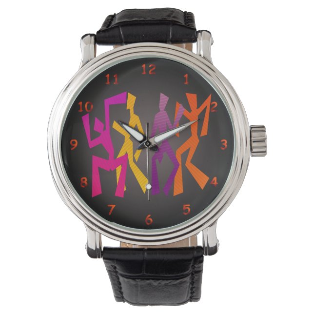 Fun Abstract multikleurendansen Horloge (Voorkant)