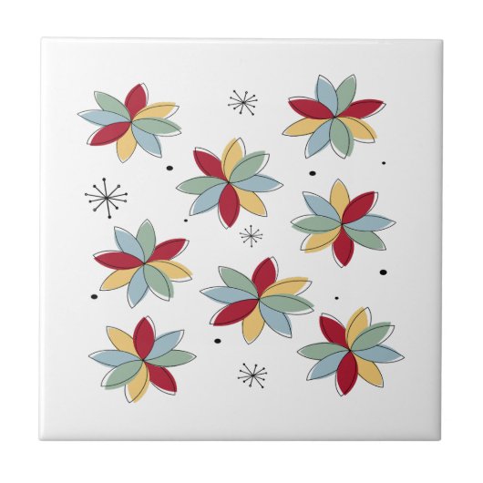 Fun Abstract Scandi Flowers Mid Century Modern Tegeltje (Voorkant)