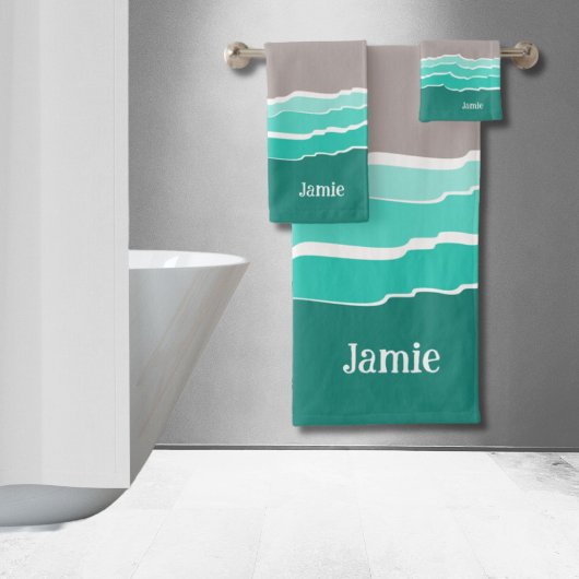 Fun Abstract Sunset Beach Shell & Name Bad Handdoek