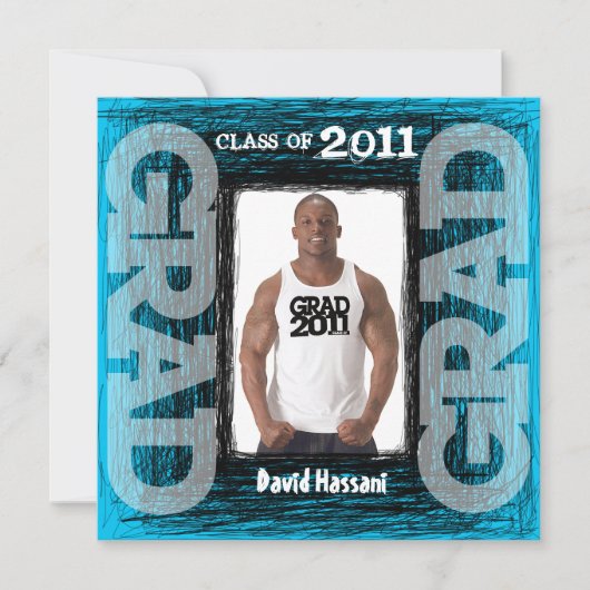 Fun Afstuderen Invitation Blue Scratch Square Kaart (Voorkant)