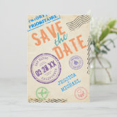 Fun  Airmail Stamps Typografie Save The Date (Staand voorkant)