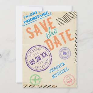 Fun Airmail Stamps Typografie Save The Date