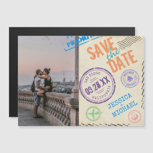Fun Airmail Typografie Photo Save the Date Magnetische Uitnodiging