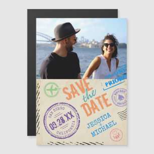Fun  Airmail Typografie Photo Save the Date Magnetische Uitnodiging
