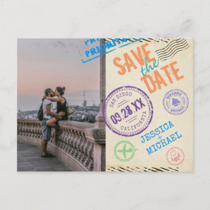 Fun  Airmail Typografie Photo Save the Date Uitnodiging Briefkaart