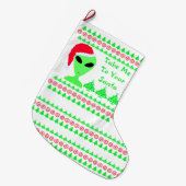Fun Alien Santa Red Snowflakes Groene Bomen LGM Grote Kerstsok (Voorkant (Hangend))
